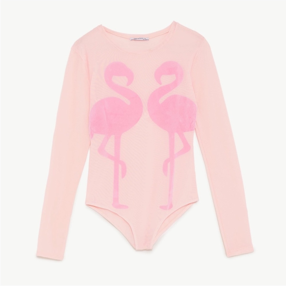 Zara • Mesh Flamingo Bodysuit • Size Small